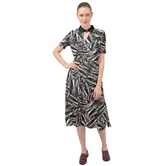 Monochrome Mirage Keyhole Neckline Chiffon Dress by dflcprintsclothing