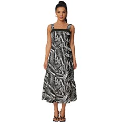 Monochrome Mirage Square Neckline Tiered Midi Dress by dflcprintsclothing