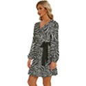 Monochrome Mirage Long Sleeve Waist Tie Ruffle Velvet Dress View2