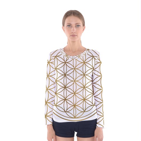 Gold Flower Of Life Sacred Geometry Women s Long Sleeve T-shirt by Maspions