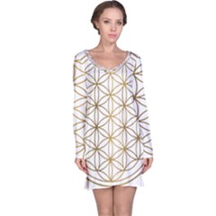 Gold Flower Of Life Sacred Geometry Long Sleeve Nightdress