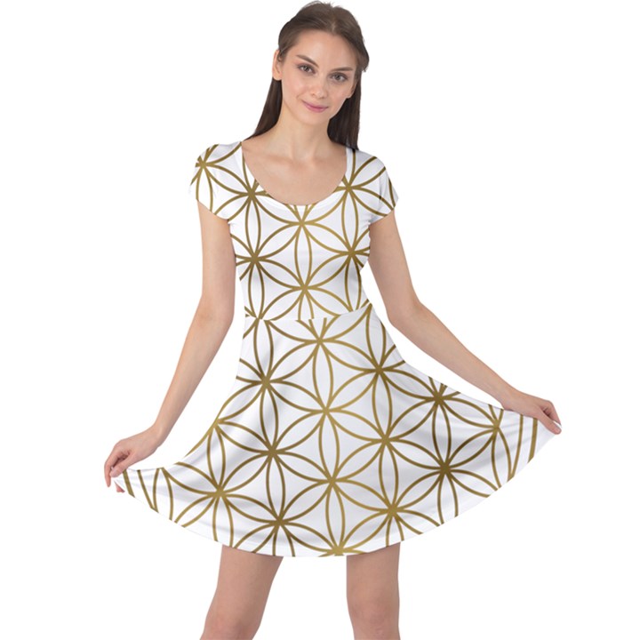 Gold Flower Of Life Sacred Geometry Cap Sleeve Dress