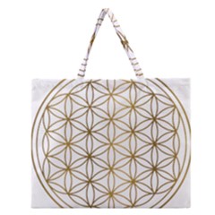 Gold Flower Of Life Sacred Geometry Zipper Large Tote Bag