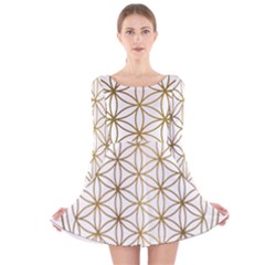 Gold Flower Of Life Sacred Geometry Long Sleeve Velvet Skater Dress