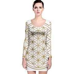 Gold Flower Of Life Sacred Geometry Long Sleeve Velvet Bodycon Dress