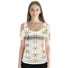 Gold Flower Of Life Sacred Geometry Butterfly Sleeve Cutout T-shirt 