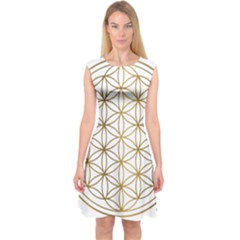 Gold Flower Of Life Sacred Geometry Capsleeve Midi Dress by Maspions