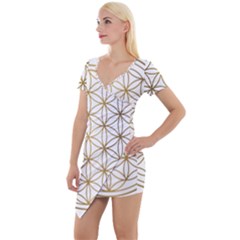 Gold Flower Of Life Sacred Geometry Short Sleeve Asymmetric Mini Dress