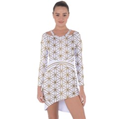 Gold Flower Of Life Sacred Geometry Asymmetric Cut-out Shift Dress