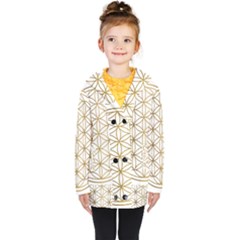 Gold Flower Of Life Sacred Geometry Kids  Double Breasted Button Coat