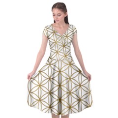 Gold Flower Of Life Sacred Geometry Cap Sleeve Wrap Front Dress