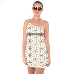 Gold Flower Of Life Sacred Geometry One Shoulder Ring Trim Bodycon Dress by Maspions