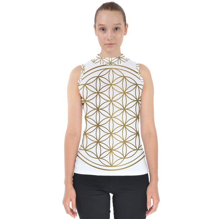 Gold Flower Of Life Sacred Geometry Mock Neck Shell Top