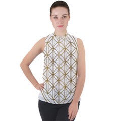 Gold Flower Of Life Sacred Geometry Mock Neck Chiffon Sleeveless Top