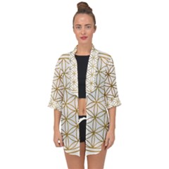 Gold Flower Of Life Sacred Geometry Open Front Chiffon Kimono by Maspions