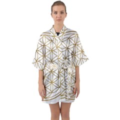 Gold Flower Of Life Sacred Geometry Half Sleeve Satin Kimono 