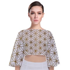 Gold Flower Of Life Sacred Geometry Tie Back Butterfly Sleeve Chiffon Top