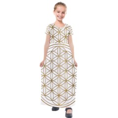 Gold Flower Of Life Sacred Geometry Kids  Short Sleeve Maxi Dress