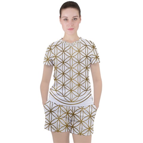 Gold Flower Of Life Sacred Geometry Women s T-shirt And Shorts Set by Maspions