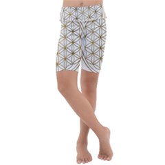 Gold Flower Of Life Sacred Geometry Kids  Lightweight Velour Cropped Yoga Leggings