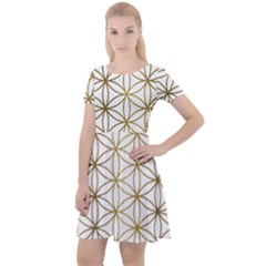 Gold Flower Of Life Sacred Geometry Cap Sleeve Velour Dress 