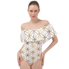 Gold Flower Of Life Sacred Geometry Off Shoulder Velour Bodysuit  by Maspions