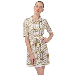 Gold Flower Of Life Sacred Geometry Belted Shirt Dress