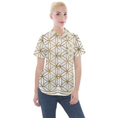 Gold Flower Of Life Sacred Geometry Women s Short Sleeve Pocket Shirt