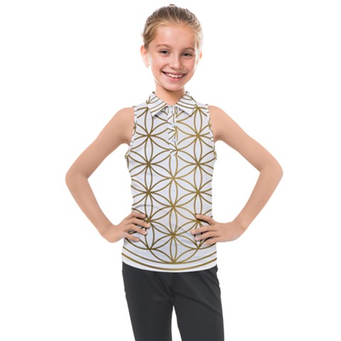 Gold Flower Of Life Sacred Geometry Kids  Sleeveless Polo T-shirt by Maspions