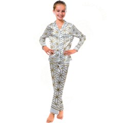 Gold Flower Of Life Sacred Geometry Kids  Satin Long Sleeve Pajamas Set