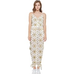 Gold Flower Of Life Sacred Geometry Sleeveless Tie Ankle Chiffon Jumpsuit by Maspions