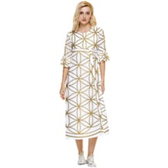 Gold Flower Of Life Sacred Geometry Double Cuff Midi Dress