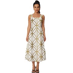 Gold Flower Of Life Sacred Geometry Square Neckline Tiered Midi Dress