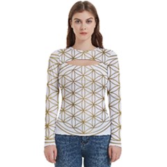 Gold Flower Of Life Sacred Geometry Women s Cut Out Long Sleeve T-shirt by Maspions