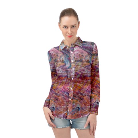 Spring Waves Long Sleeve Chiffon Shirt by kaleidomarblingart