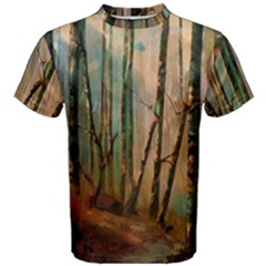 Woodland Woods Forest Trees Nature Outdoors Cellphone Wallpaper Mist Moon Background Artwork Book Co Men s Cotton T-shirt by Grandong