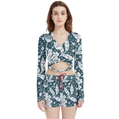 Spring Pattern Velvet Wrap Crop Top And Shorts Set by AlexandrouPrints