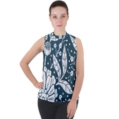 Spring Pattern Mock Neck Chiffon Sleeveless Top by AlexandrouPrints