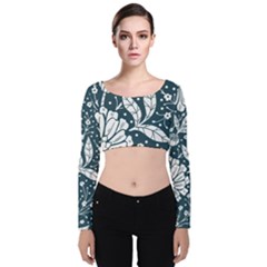 Spring Pattern Velvet Long Sleeve Crop Top by AlexandrouPrints