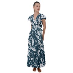 Spring Pattern Flutter Sleeve Maxi Dress