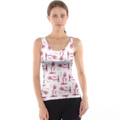 Fantasy Landscape Scene Sketchy Illustration Motif Pattern Wb Women s Basic Tank Top