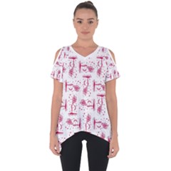 Fantasy Landscape Scene Sketchy Illustration Motif Pattern Wb Cut Out Side Drop T-shirt by dflcprintsclothing