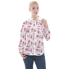 Fantasy Landscape Scene Sketchy Illustration Motif Pattern Wb Women s Long Sleeve Pocket Shirt