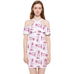 Fantasy Landscape Scene Sketchy Illustration Motif Pattern Wb Shoulder Frill Bodycon Summer Dress by dflcprintsclothing