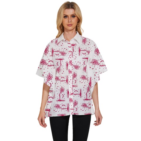 Fantasy Landscape Scene Sketchy Illustration Motif Pattern Wb Women s Batwing Button Up Shirt by dflcprintsclothing