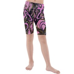 Pink Browning Deer Glitter Camo Kids  Mid Length Swim Shorts