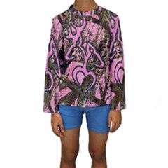 Pink Browning Deer Glitter Camo Kids  Long Sleeve Swimwear by Maspions