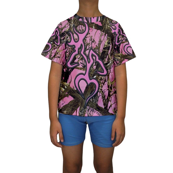 Pink Browning Deer Glitter Camo Kids  Short Sleeve Swimwear