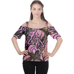 Pink Browning Deer Glitter Camo Cutout Shoulder T-shirt