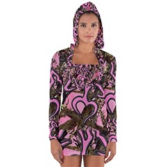 Pink Browning Deer Glitter Camo Long Sleeve Hooded T-shirt